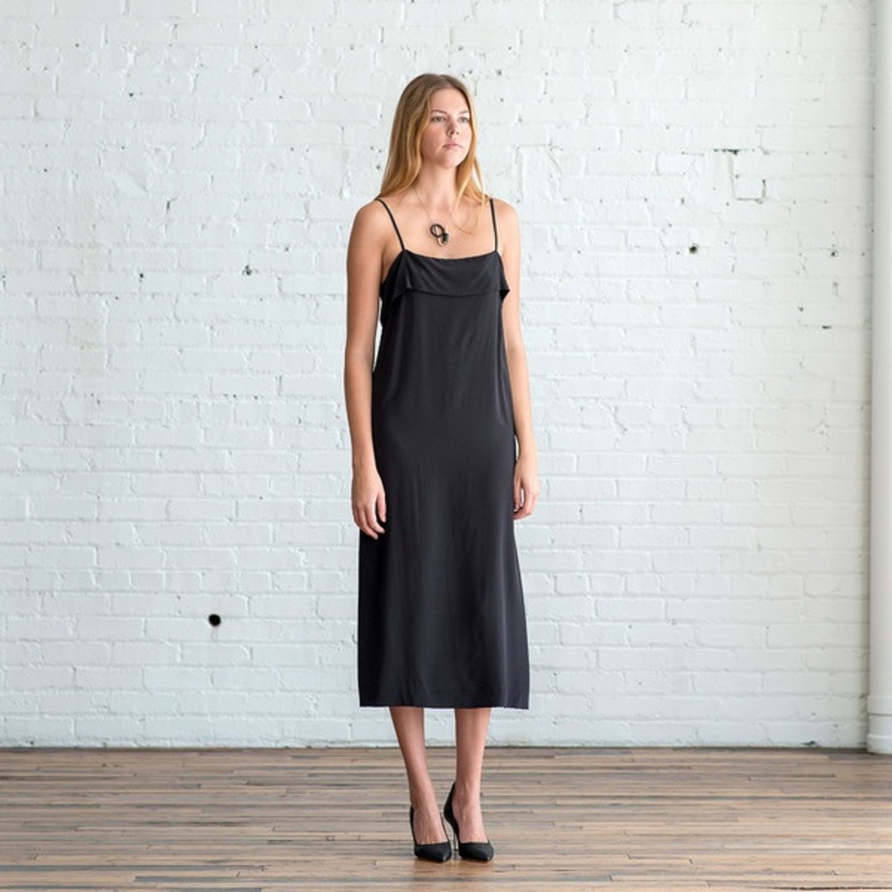 Apiece Apart Black Midi Silk Dress